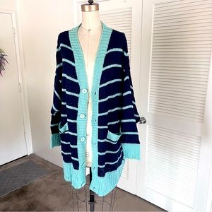 LuLaRoe Lucille Striped Sweater Cardigan Blue/Mint